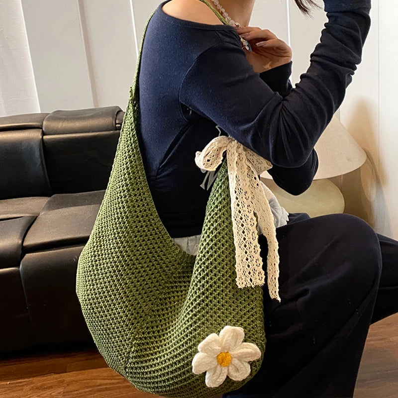 Minimalist Knitted Shoulder Bag - Large Capacity, Neutral Summer Style