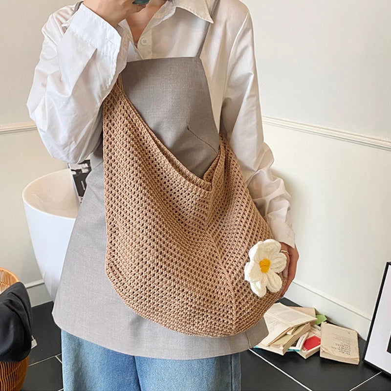 Minimalist Knitted Shoulder Bag - Large Capacity, Neutral Summer Style